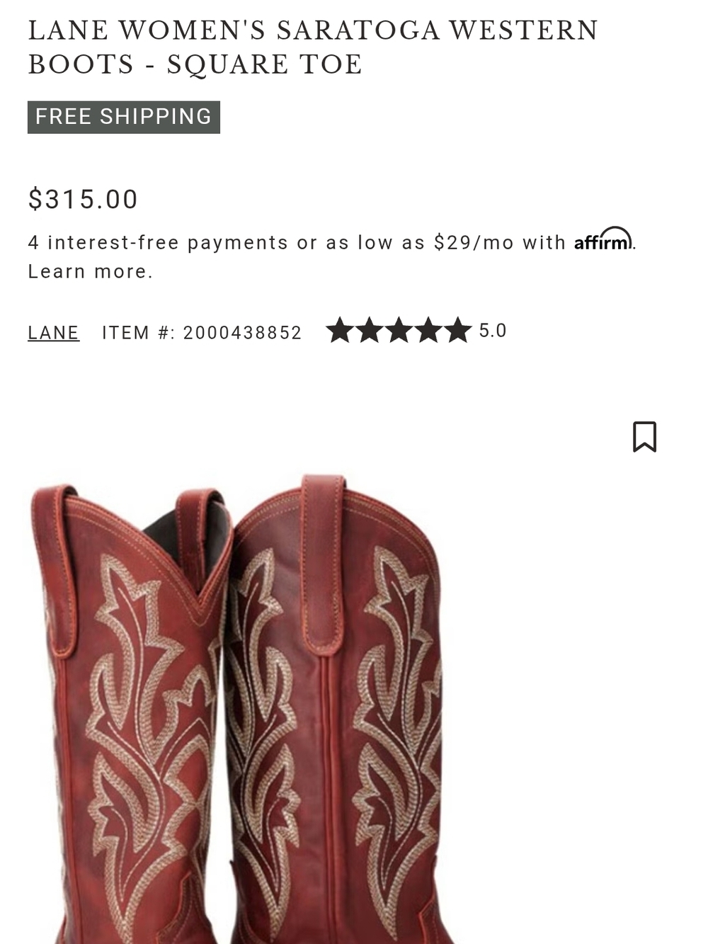 Lane Women's Red Lace-Up Western Boots with Gold Stitching - Picture 4 of 4